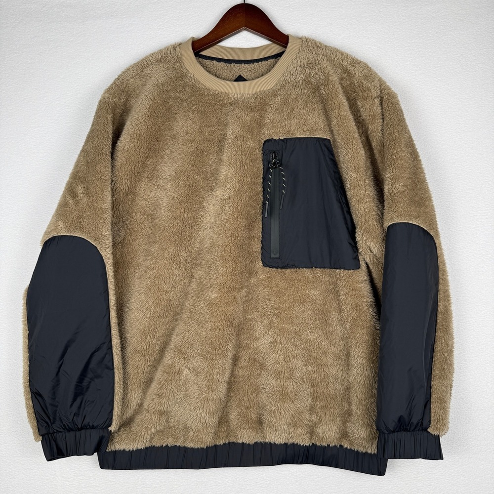 UGG Niko Sherpa Crewneck Pullover Mens Medium Tan Black Gorpcore 1119481